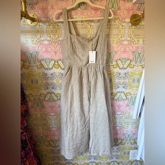 NWT Quince 100% European Linen Fit & Flare Midi Dress Flax Tan - Picture 4 of 9